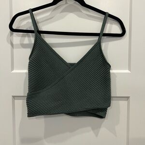 Aerie Front Cross Sweater Tank Top Ribbed Cropped Green Medium